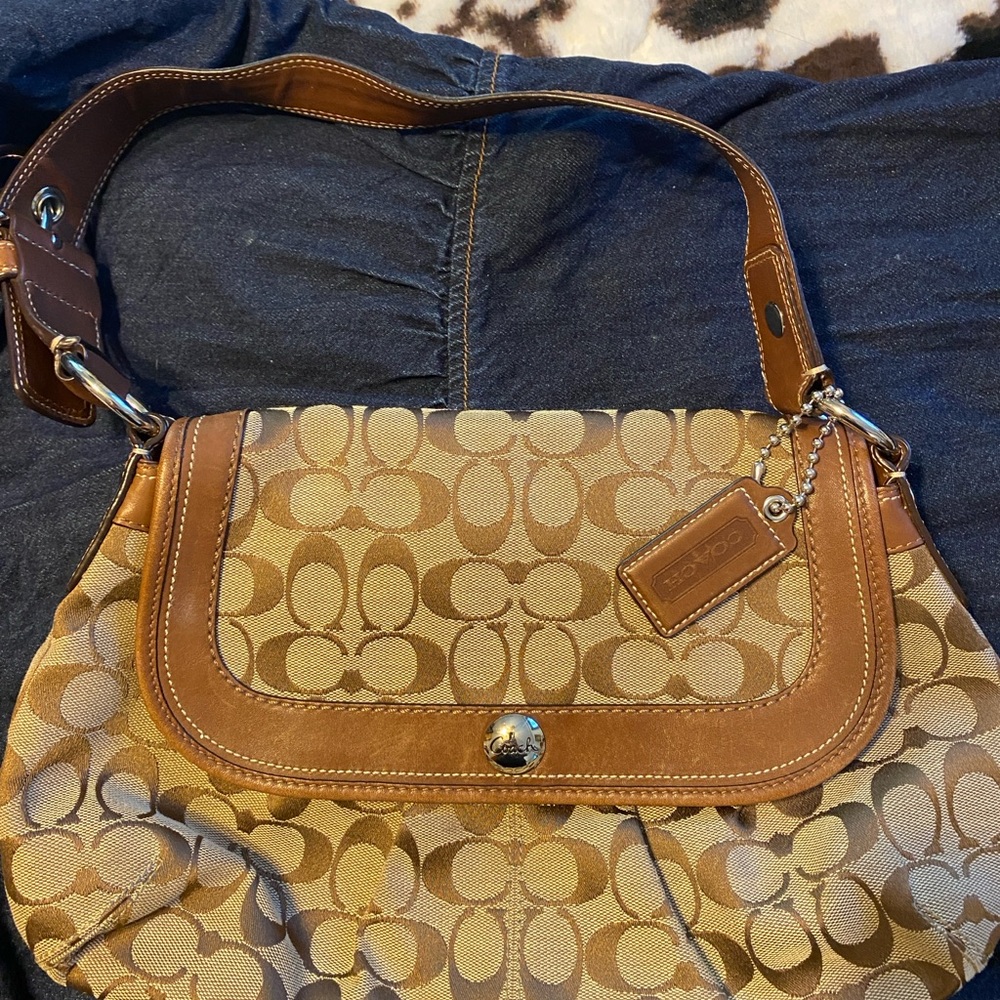 Coach Tan and Brown Shoulder Bag with Signature Design
